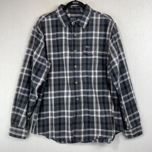 Smith's Workwear Button Down Shirt Size XL Gray Black Plaid Flannel Utility